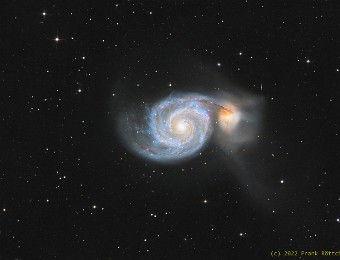 2022/03 M51 -Whirlpool-Galaxie Eine Neuauflage der Strudelgalaxie M51 - Sie ist zwischen 25 und 31 Millionen Lichtjahre entfernt und ihr Durchmesser beträgt ungefähr 85.000 Lichtjahre. Sie...